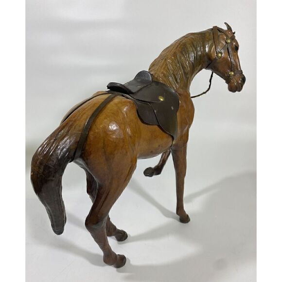 Vintage Leather Horse Decor Vintage Toy Equine Saddle Tooled 13” x 12.5” - Picture 6 of 8